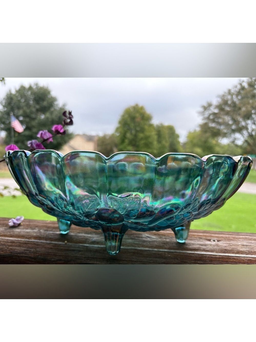 CARNIVAL GLASS Indiana Iridescent Blue Bowl